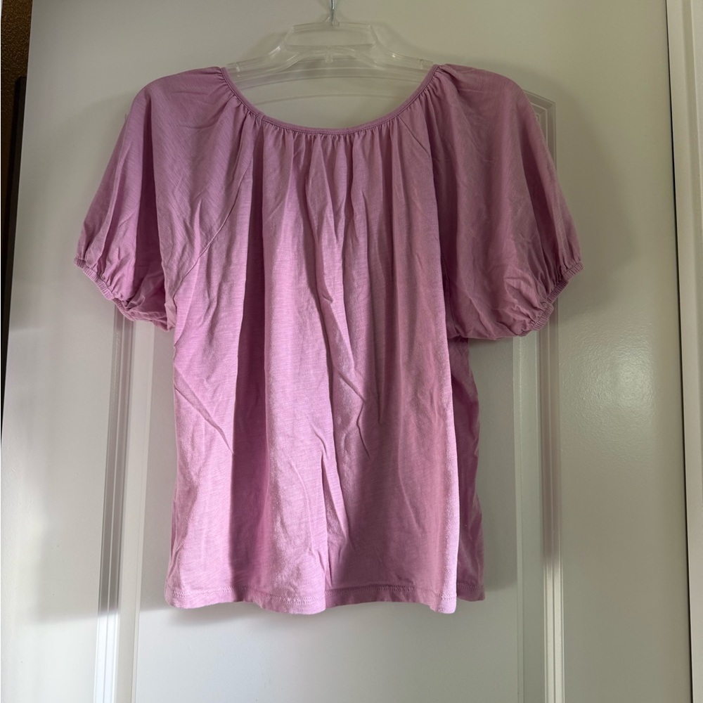 Boden Pink Puff-Sleeve Peasant Top Lavender - Picture 2 of 7
